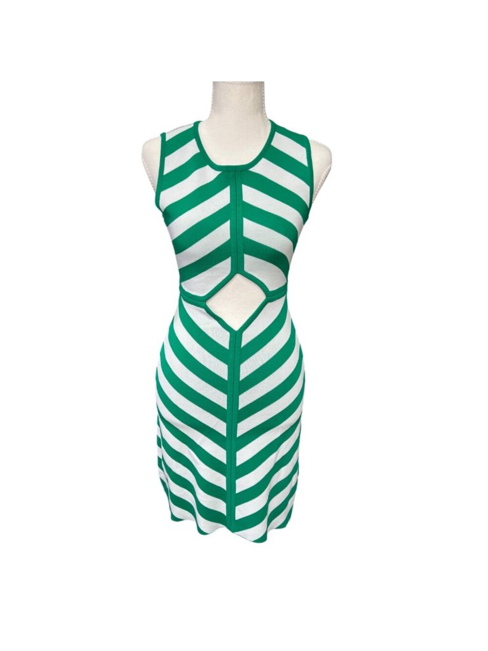 STAUD NWT Bondi Cutout Green and White Chevron Mini Dress Size XS